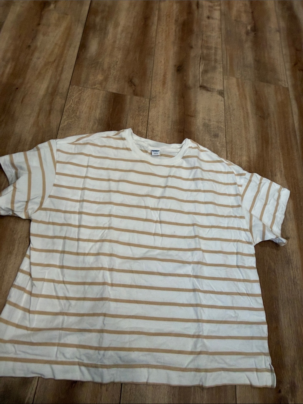 Old Navy White and Tan Striped Short Sleeve Tee